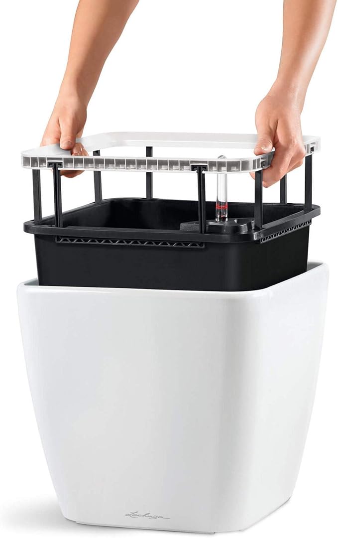 Lechuza Quadro LS 50 Black High Gloss Self-Watering Large Square Planter H18.5 L19.7 W19.7 in