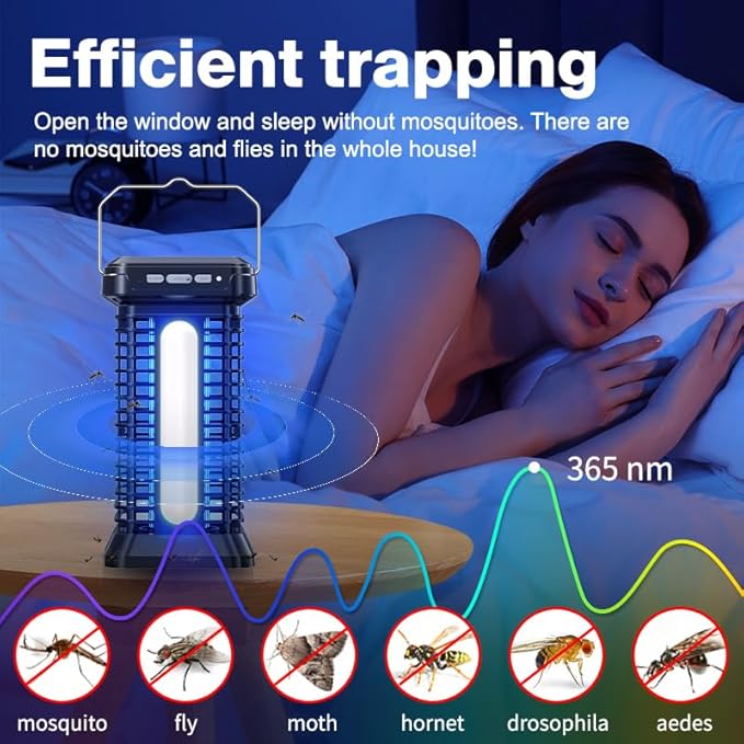 Bug Zapper Indoor Outdoor Solar Mosquito Zapper 2 in 1 Portable &amp Rechargeable with Solar Panel LED Night Light Waterproof Fly Zapper for Home Backyard Patio Backyard Garden
