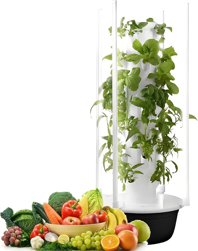 Vertical Aeroponic Tower Indoor Herb Garden with Movable Tank Led Grow LightsHydroponic Tower Smart Home Hydroponics System for Flowers Salads Vegetables 7layers