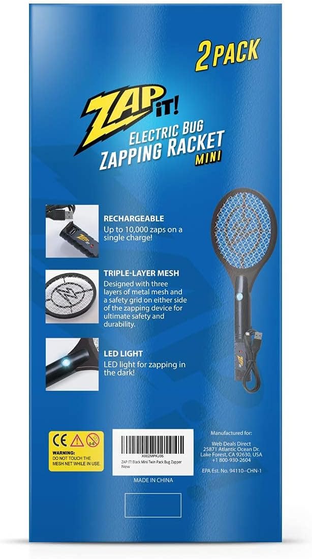 ZAP IT! Bug Zapper Rechargeable Bug Zapper Racket 4000 Volt USB Charging Cable 2 Pack