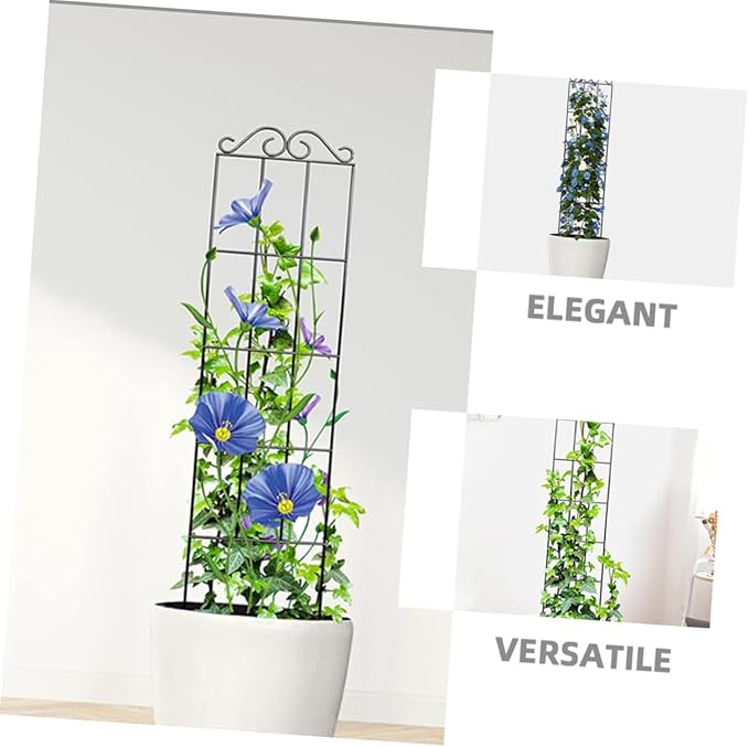 4pcs Metal Garden Trellis Plant Holder for Climbing Plants Indoor Outdoor 50x15cm Black Frame for Flower Pots and Vines