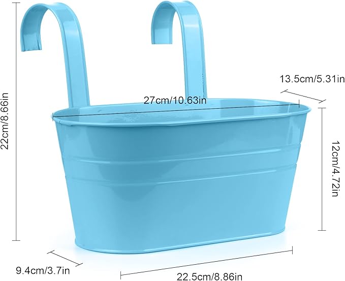 RIOGOO Flower Pots Metal Iron Hanging Flower Pots Garden Pots Balcony Planters Metal Bucket Flower Holders Wall Hanging Decor Pot- Detachable Hook (4 PCS) (Large)