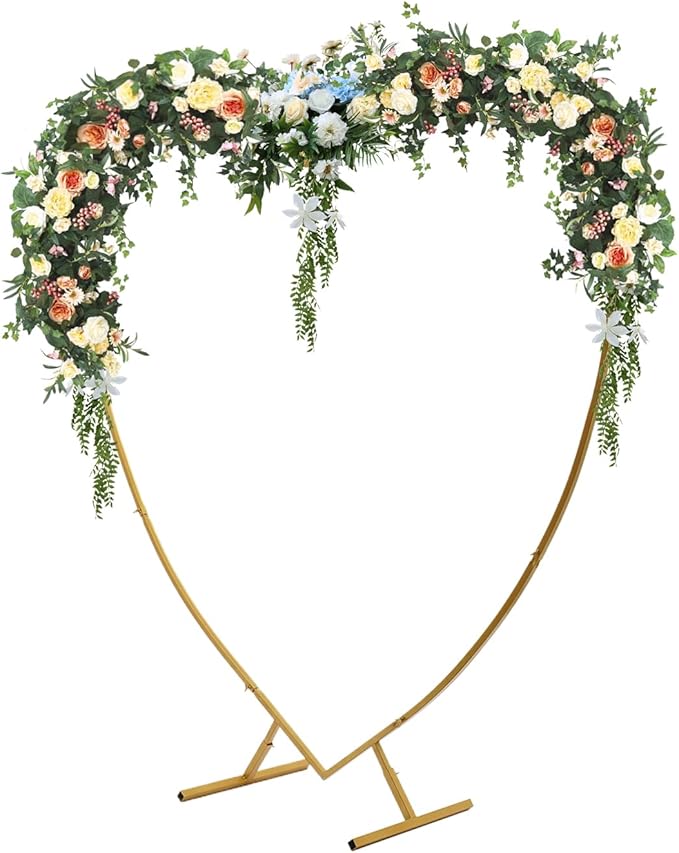 Heart Shape Wedding Arch Large Gold Archway Backdrop Stand 6.89ft Metal Frame for Flower and Balloon Decor Birthday Backdrop With Base