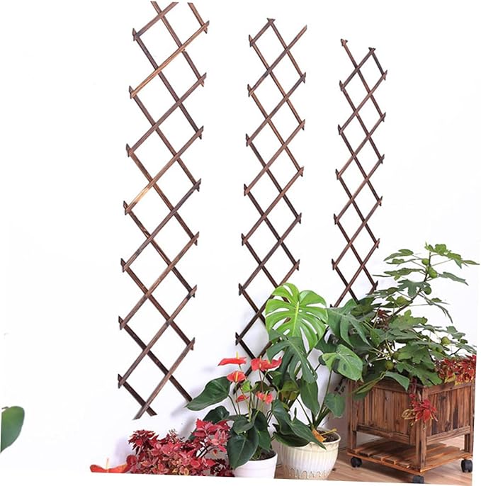Totority Wooden Climbing Plant Support Carbonized Garden Trellis Expandable Willow Fencing Outdoor Plant Climb Support
