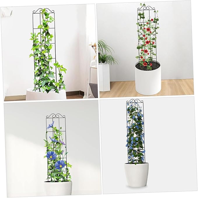 4pcs Metal Plant Support Hoop Trellis for Climbing Vines Vegetables Flowers Potted Plant Stand Frame 50x15cm Black for Garden and Home Use
