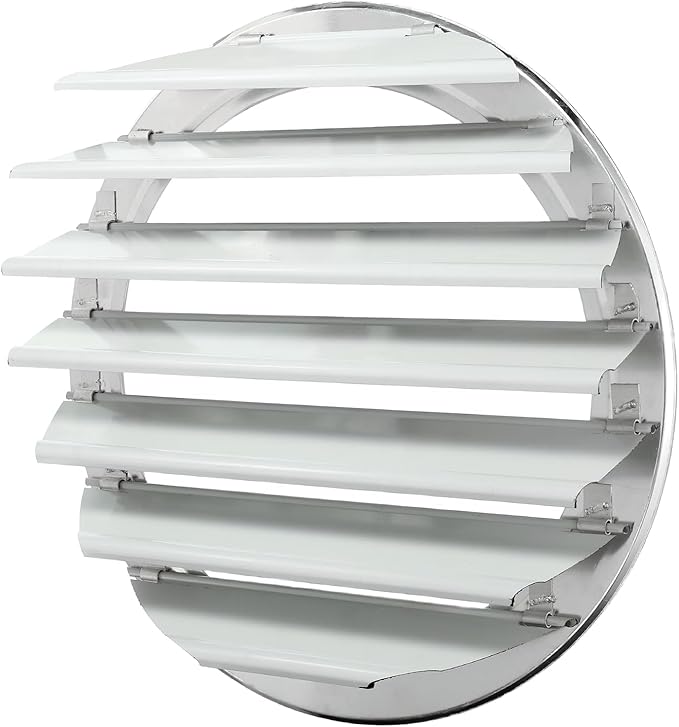 PATIKIL 14 Inch Aluminum Vent Cover Louver Shutter Exhaust Fan Louvered Vent Automatic Gravity Round Grill Self-Closing Vent Cover for Greenhouse Industrial Exhaust HVAC System White