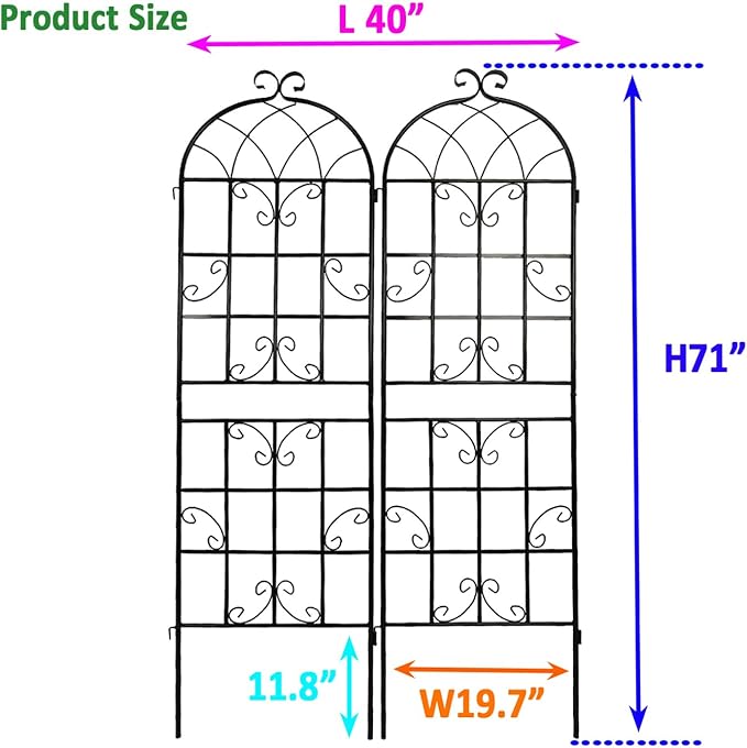 Dawn 2 Pack Metal Garden Trellis 71 x 19.7 Rustproof Trellis for Climbing Plants Outdoor Flower Support Black