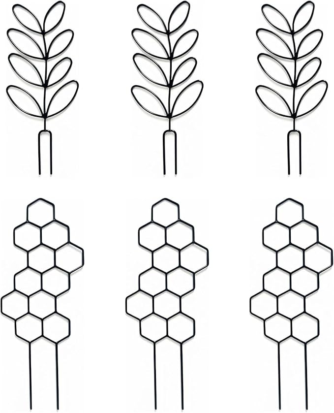 6 Pack Plant Trellis Indoor Black Metal Leaf Honeycomb Shape Trellis for Potted Plants Trellis for Garden Potted Plant Climbing Plants Indoor