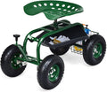 Giantex Garden Cart with Seat Rolling Garden Seat with Wheels Tools Basket 360 Swivel Gardening Workseat Adjustable Height Wagon Scooter for Patio Lawn Yard Outdoor Steerable Stool (Green)
