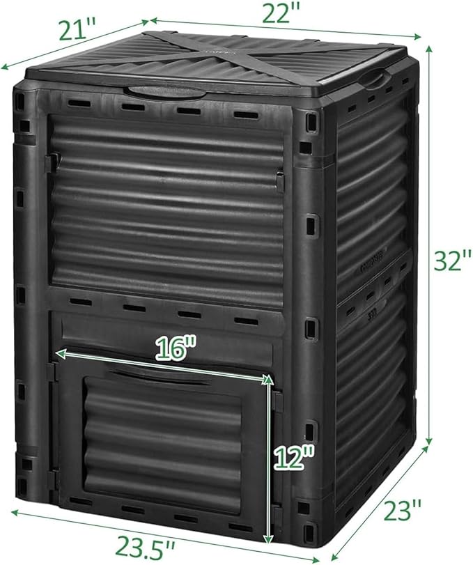 Outdoor Composting Bins80 Gallon Large Compost Bin with Top Flip Latch-on Lid &amp Bottom DoorGrass Food Trash Composter BarrelAerating Outdoor Compost Box for Garden Yard(Black+Green)