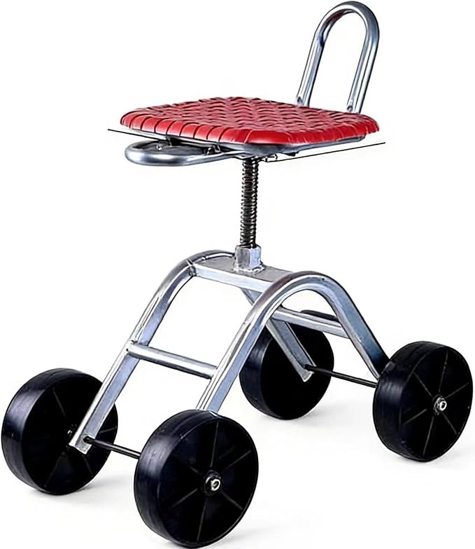Rolling Garden Stool - Heavy-Duty High-Carbon Steel Cart Pe Wheels Adjustable Height L-Shaped Seat for Farm Orchards(silunC1-2)