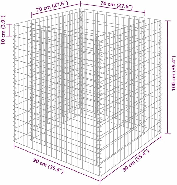 YAFF Square Gabion Raised Bed Large Metal Steel Garden Planter for Outdoor Use Silver 35.4 x 35.4 x 39.4