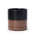 D'vine Dev 6.5 Inch Ceramic Planter Pot with Drainage Hole and Saucer Indoor Cylinder Round Planter Pot Black/Speckled Tan 94-O-C-7