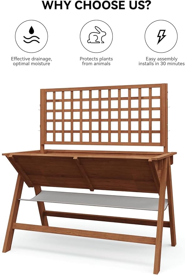 IDEALHOUSE 2-in-1 Raised Garden Bed with Legs Large Elevated Wooden Raised Planter Box with Vine Climbing Trellis-Standing Growing Bed for Growing Vegetables Flowers Herbs