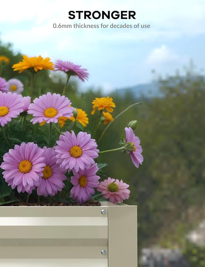 2PCS Square Raised Garden Bed 8×4×2FT Color Steel Plate Outdoor Planter Box (Beige)