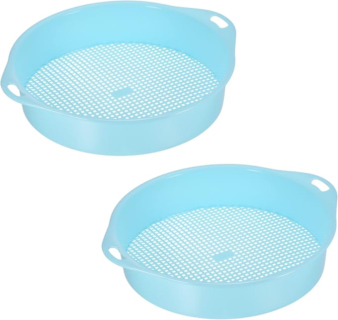 MECCANIXITY Garden Sifting Pan Round Potting Sieve Plastic Mesh Filter Soil Screen Gardening Tool for Garden Yard Blue 2 Pack
