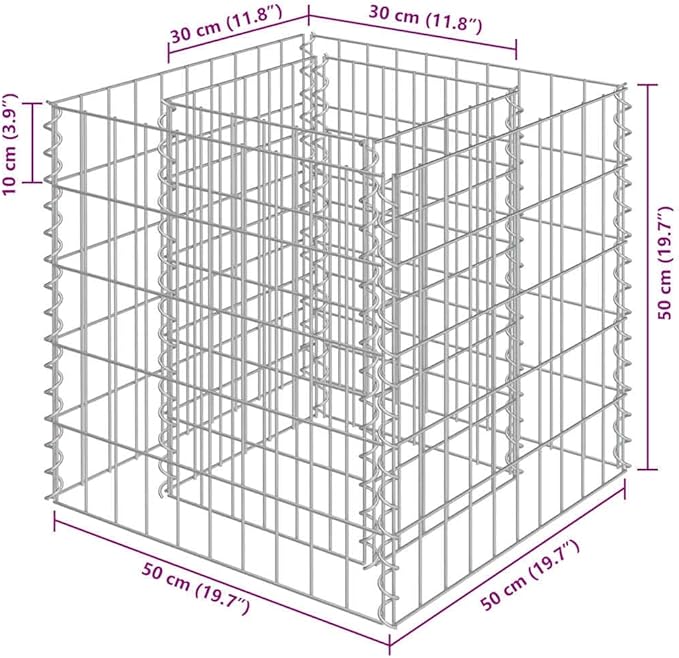 Gabion Raised Bed Silver Galvanized Steel 19.7x19.7x19.7 inch Cubic Outdoor Planter for Garden Patio Heavy Weight Endurance Rust Resistant