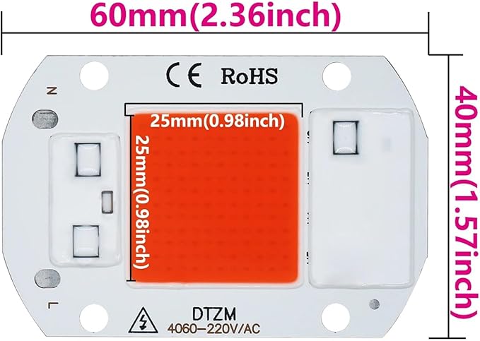 2pcs AC220V 10W 20W 30W 50W LED Grow COB Chip Phyto Lamp Full Spectrum for Indoor Plant Seedling Grow and Flower Growth Lighting DIY(Full Spectrum_50W 60X40MM)