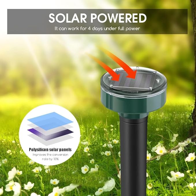 Ultrasonic Mole Repellent Solar Powered Gopher Repellent Vole Repellent Mole Repellent for Lawn Garden Yard Waterproof Get Rid of Moles Voles Gophers Rats Rodents