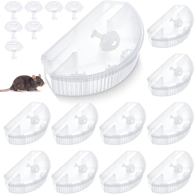Qualirey 12 Pcs Mouse Station with Keys Mice Bait Stations Waterproof Indoor Outdoor Traps Boxes Bait Not Included Suitable for Small (Translucence)