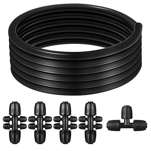 50 Ft 1/2'' Hose Drip Irrigation Tubing Kit Automatic Garden Watering Plants with 4 Quick Way Connectors and 1 Barbed