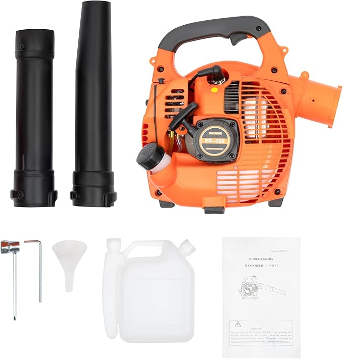 Gas Leaf Blower 25.4-cc 1-HP 2-Cycle Handheld Gas Leaf Blower for Lawn Care Powerful Clearing Performance and Ergonomic Design Orange (US Stock)