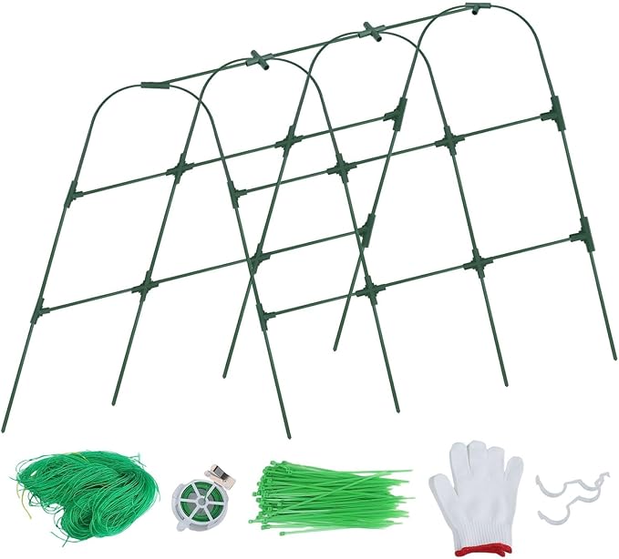 Garden Trellis Support for Raised Beds with U Shape Frame Plastic Coated Steel Construction for Climbing Vegetables and Flowers