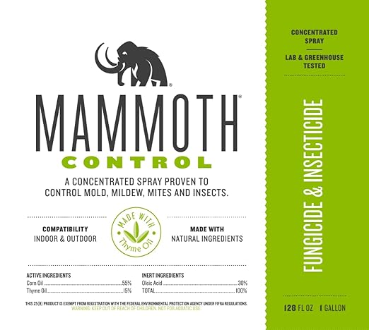 Mammoth Control - Concentrated Miticide Fungicide and Insecticide - Made with Thyme Oil (1 Gallon)