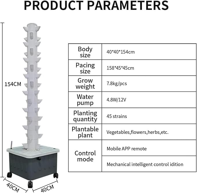 Hydroponic Tower aquaponic Growing System Vertical hydroponics 45-Hole Plant Machine Suitable for Home Kitchen Gardening Fruits and Vegetables