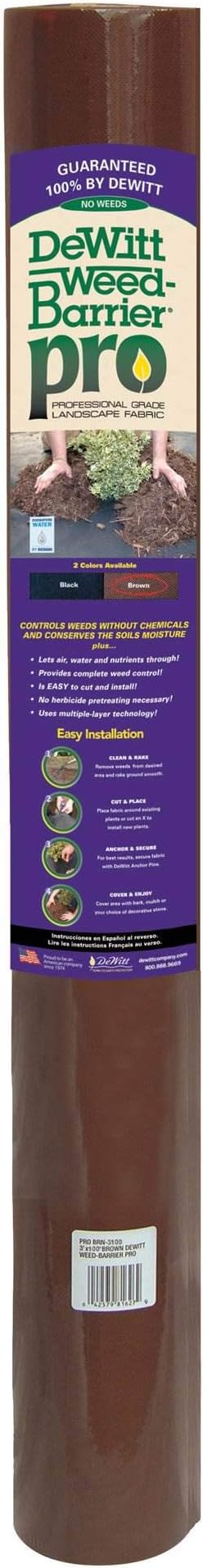 Dewitt 30 Year Professional Weed Control Fabric 3 oz Brown 3 x 100 Feet – Heavy-Duty Landscape Barrier and Ground Cover for Gardens Raised Beds Walkways and Outdoor Landscaping