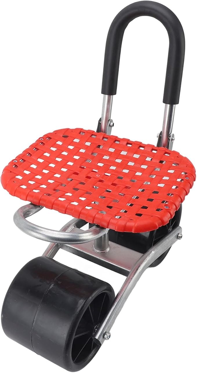 Garden Rolling Work Seat - Adjustable Iron Gardening Stool with 2 Wheels Comfortable &amp SpaceSaving Design Perfect for Field Work