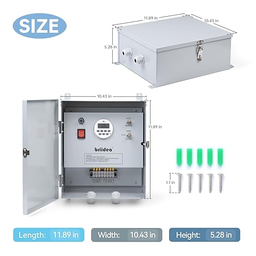 Briidea Greenhouse Roll Up Motor Timer Controller 7-Day Programmable AC110V to DC24V Transformer Auto/Manual Modes Dual Output for Side &amp Roof Curtain Film Roll-Up IP65 Waterproof