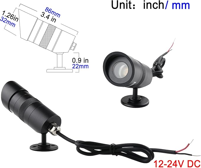 LED Landscape Spotlights- Mini Anti-Glare 3W 12V-24V DC IP67 Waterproof Garden LightsOutdoor Decorative LampsWarm White 3000K Black