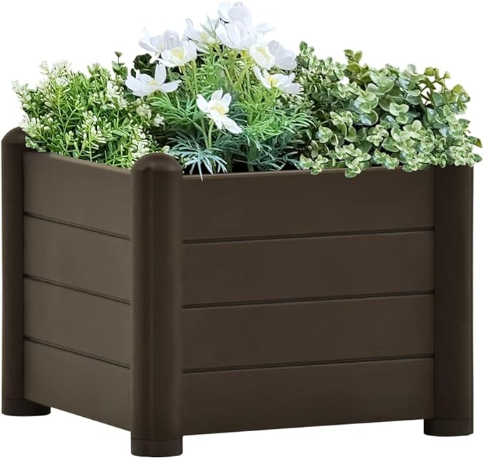 Garden Raised Bed Planter Boxes Outdoor Garden Bed Raised Planter Suitable for Restaurants Flowers Backyard Patios PP Mocha 16.9x16.9x13.8
