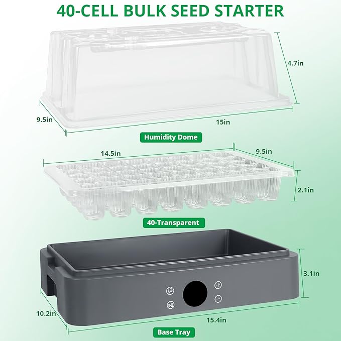 Sondiko Seed Starter Tray with Grow Light Heated Seed Starter Kit with Temperature Display Humidity Dome Germination Kit Adjustable Plant Light for Seed Starting and Seedling Growth