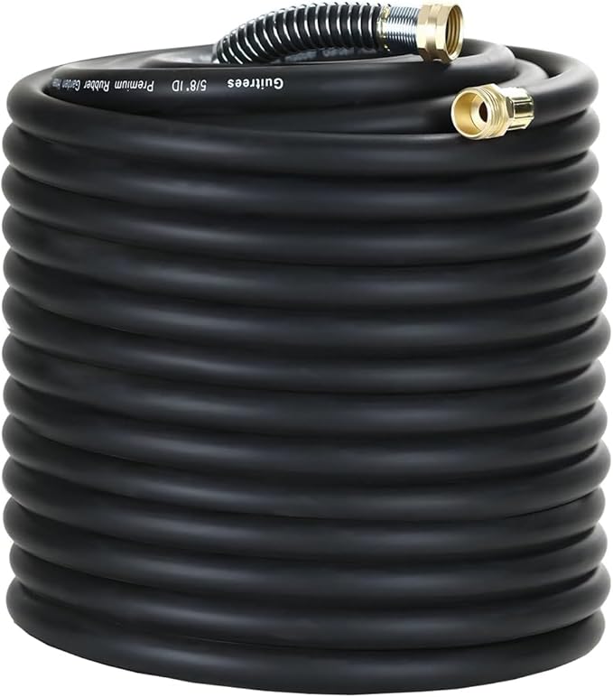 200FT 5/8 Heavy Duty Rubber Garden Hose - 200psi Working 1000psi Burst - Hot/Cold Water - Five-Layered Braiding for Durability - Versatile for Gardening Agriculture Construction(Black)