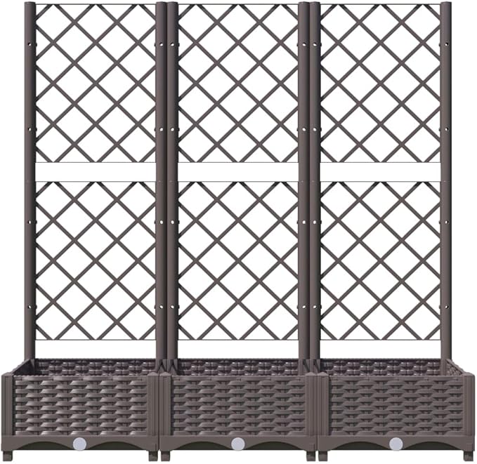 vidaXL Garden Planter with Trellis Brown 47.2x15.7x47.8 Weather- PP for Balcony/Terrace/Garden Entries