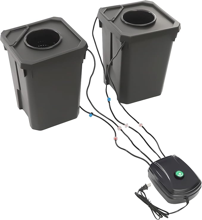 5 Gallon Deep Water Culture Bucket System- Complete 2 Bucket DWC Hydroponics Kit with 12W Air Pump Net Pots &amp Clay Pebbles Ideal for Indoor Gardening of Tomatoes Lettuce Strawberries
