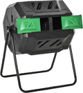 Compost Bin Outdoor 43 Gallon Dual Chamber Tumbling Composting with Sliding Doors Large Compost Tumbler Compost Bin for Garden Kitchen and Yard Waste Black+Green