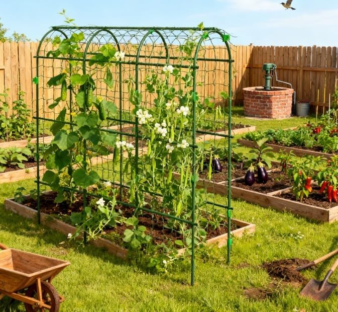 Arch TrellisA Frame Metal Garden Trellisfor Climbing Plants Outdoorwith Climbing Net