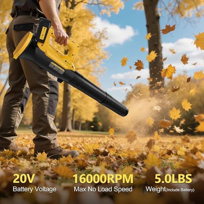 Orientools 20V Cordless Leaf Blower with UL 62133 Certified 2x4.0Ah Batteries and Charger (90 min Run time) for clearing Leaves dust Debris Light Snow from walkways Driveway Yard