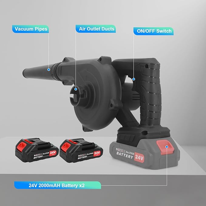 Leaf Blower Cordless 2 x 24V 2.0Ah Battery and Charger 150CFM 130MPH Electric Cordless Leaf Blower with Brushless Motor Handle Electric Blower Cleaner