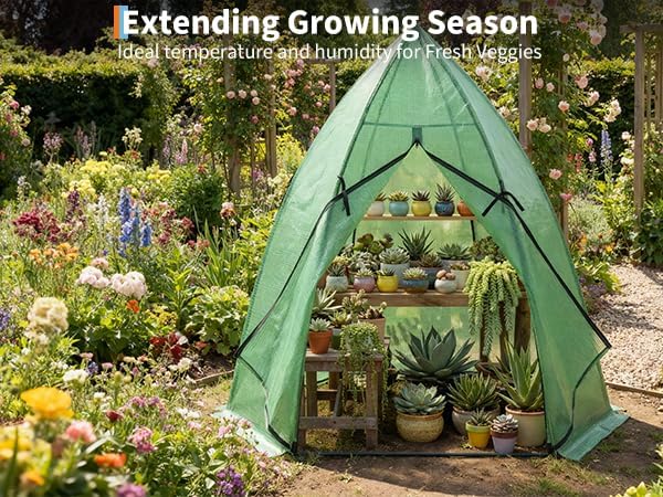 Greenhouse for Outsides 54”x 54”x 71” Heavy Duty Green House Tent with Durable PE Cover Garden Plant Protector with Zippered Door Mesh Window for Vegetables Flowers Fruits HerbsGreen