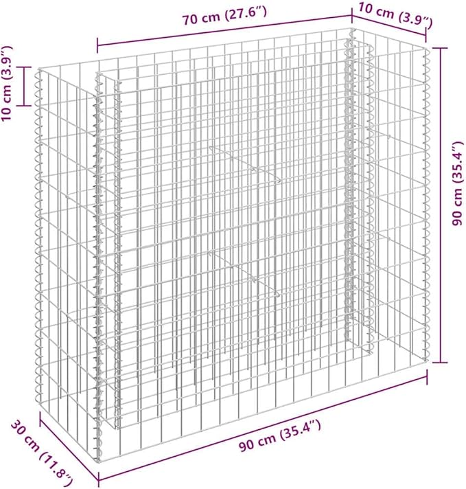 Gabion Raised Garden Bed Silver Galvanized Steel Planter Box for Outdoor Plants 35.4x11.8x35.4 Inch Rectangular Heavy Duty Garden Bed