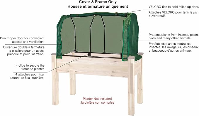 CedarCraft Greenhouse &amp Bug Cover Combo 32''W x 43''L x 24''H - Provides The Perfect microclimate for Your Plants. Includes 1 Frame &amp 2 Cover. Planter NOT Included Black Frame