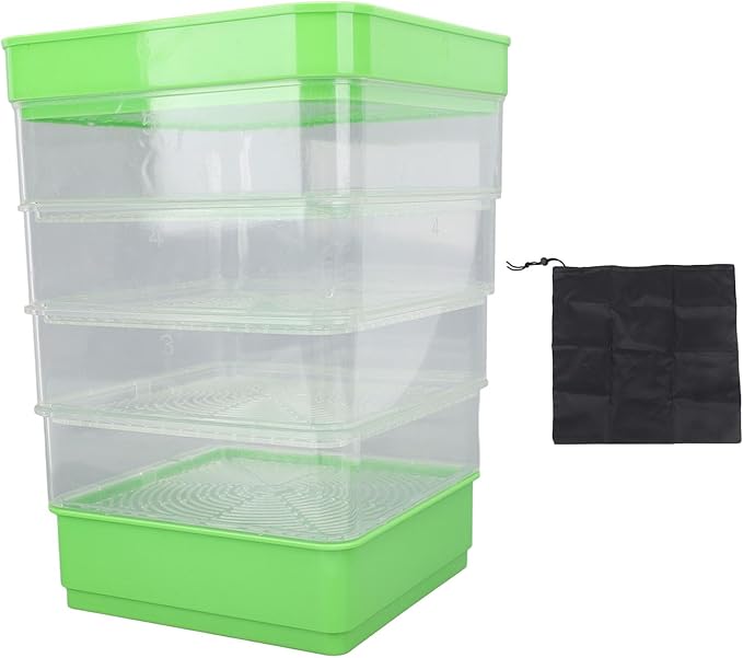 Stackable Sprouter Kit 4 Tier Space Saving Multipurpose Micro Vegetable Growing Tray for Bean Sprouts Microgreens (with Sunshade)