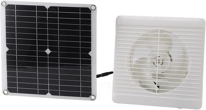 12W Solar Powered Fan Kit with Lithium Battery Exhaust Ventilation for Greenhouse Chicken Coop Shed Outdoor Camping