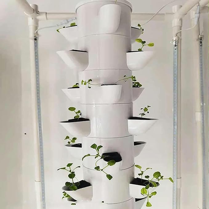 45 Holes 15 Floors Hydroponics Tower Hydroponic Grow Kit with Hydrating Pump Aquaponics Growing Kit for Leafy Vegetables and Fruits