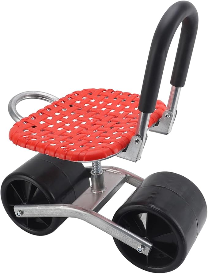 Garden Rolling Work Seat with 2 Wheels Adjustable Iron Gardening Stool Comfortable and Durable - Labor Saving Compact Design Ideal for Field and Shed Use