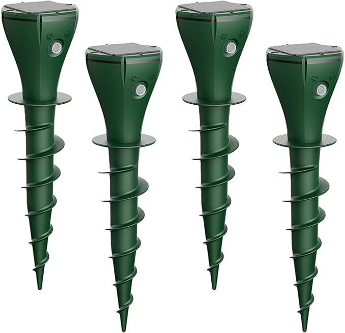 4 Pack Solar Powered Mole Repellent Ultrasonic Snake Repellent Outdoor IP65 Waterproof Gopher Vole Deterrent Rats Squirrels Groundhog Repeller for Yard Garden Lawn Safe for Kids and Pets